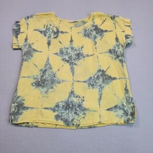 Bellambra Italy Linen Tie Dye Short‎ Sleeve Top Yellow Blue Medium